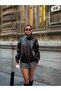 High Collar Textured Oversize Leather Jacket - 3