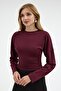 Women's Long Sleeve Fitted Waist Burgundy Crop Blouse - 5
