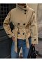 Double-Breasted High Collar Belted Cape Trench Coat
