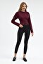 Women's Long Sleeve Fitted Waist Burgundy Crop Blouse - 6