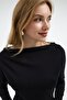 Women's Boat Neck Basic Slim Black Blouse - 5