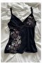 Black Stone Floral Patterned Vintage Thin Strap Blouse