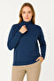 Half Turtleneck Knitwear Sweater Soft Textured Cotton Fine Weave, Long Sleeve Comfortable Regular Fit - Indigo - 3