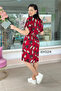 Women's Patterned Summer V-Neck Midi Length Short Sleeve Dress 12C-2422 - 3