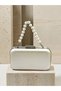 Bridal Bag Ecru Matte Leather Silver Metal Detailed Pearl Strap Chain Strap Women's Evening Dress Bag Wedding Engagement Graduation - 3