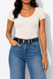 Women's Black Genuine Leather Thin Belt - 2