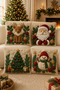Christmas Themed 3D Look Digital Printed Throw Pillow Cover – Featuring Santa Claus, Reindeer, Pine Tree, and Snowman Patterns – (Double-Sided) - 2