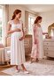 New Season Ecru Powder Summer Patterned Lace Detailed Special Design Breastfeeding Feature 100% Cotton Maternity Nightgown Set - 6
