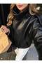 New Season Women's Zra Oversize Stand Collar Leather Jacket