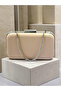 Light Skin Matte Leather Silver Metal Detailed Stone Handle Chain Strap Women's Evening Dress Bag Wedding Engagement Graduation - 6