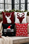 Christmas Themed Set of 4 Decorative Throw Pillow Covers – Deer and Ho Ho Ho Patterned (Double Sided)