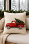 Christmas Themed Digital Printed Throw Pillow Cover – Featuring Deer, Pine Tree, Gloves, and Red Truck Pattern – (Double-Sided) - 7