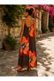 Brown Poppy Patterned Strappy Bohemian Dress - 3