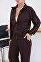 Women's Ribbed Zippered High Collar Wide Leg Two-Piece Tracksuit Set - 3