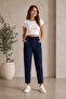 Black Modal Fabric Balloon Model Ribbed Front Comfortable Fit Pants - 5