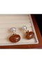 Women's Gold Color Pearl and Amber Brown Stone Dangle Stylish Earrings - 3