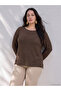 Peak New Season Brown Plus Size U-Neck Patterned Blouse