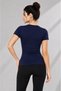 Women's Navy Blue Half Sleeve Crew Neck Basic Body Badi Slim Fit Lycra Flexible Viscose Daily Blouse - 3
