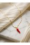 La Sauvagine Red Pepper Necklace - Gold Color Stainless Steel Cornicello Charm Women's Chain Necklace - 2