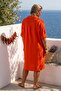 Orange Shirt Collar Buttoned Long Sleeve Pocketed Washable Casual Muslin Woven Dress 103 65 - 7