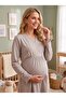 New Season Beige Double-Breasted Collar, Easy Breastfeeding Feature, Stylish Design, Long Sleeve Maternity Nightgown - 2