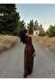 Brown Shoulder Padded Belted Jumpsuit - 4