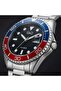 Men's Analog Watch with Date, Black Dial, Stainless Steel Silver Strap, Blue Red Bezel, 5 BAR, A49A-001PY - 3