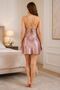 Women's Dusty Rose Lace Detailed Thin Cross Strap V-Neck Satin Nightgown and Lace Robe 2-Piece Set - 3