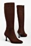 Opole Brown Suede Pointed Toe Women's Heeled Boots - 2