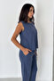 Women's Sleeveless Blouse with Elastic Waist and Comfortable Cut Pants Two-Piece Set - 2