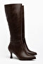 Lovissa Brown Leather Pointed Toe Women's Heeled Boots - 4