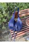 Jo Bag Large Volume 4-Pocket Navy Blue Striped Ribbon Detailed Shoulder Bag