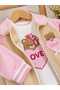 Baby Girl Love Teddy Bear Embroidered Baby Collar Jacket Cotton 3-Piece Set - 5
