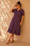 Women's Plus Size Polo Stripe Collar Front Double Slit Pockets Short Sleeve Soft Texture Lyocell Stretchy Midi Dress - 2