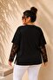 Women's Plus Size Long Sleeve Inner Lace Detail Wide Collar Side Slit Stretchy Viscose Blouse - 5