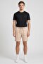 Men Textured Basic Shorts, Beige - 2