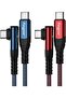 فاسجير كيبل USB C الى USB C، عبوة من قطعتين 1.8 متر 60 واط نوع C الى نوع C بزاوية قائمة 90 درجة، شاح