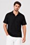 Men Regular Fit Ribbed Short Sleeve Polo Shirt, Black