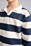 New Regular Fit Long Sleeve Lapel Collar Cotton Navy Blue Sweatshirt for Boys H7130A826Au - 4