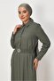 Belted Shirt Collar Linen Dress 46809 - 3