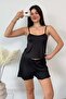 Women's suspender shorts pajama set black - 3300