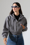 Hooded, Zippered, Cropped, Wide-Fit Sweatshirt 21652 Painted Grey - 2