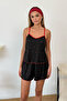 Women's cherry print pajama set with shorts - black - 3300 - 3