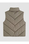 Khaki Stand Collar Women's Puffer Vest - 6