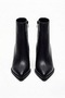 Women's Black Leather Pointed Toe Thin Heeled Short Boots - 3