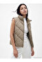 Khaki Stand Collar Women's Puffer Vest