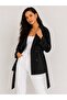 Women's Black Belted Trench Coat – Buttoned Seasonal Oversize Model - 3