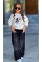 Girl's Butterfly Printed Sweatshirt and Sparkly Wide-Leg Jeans Stylish Combination 2525- - 5