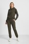 Women's Khaki Two-Thread Comfortable Hooded Striped Tracksuit Set - 77755