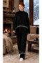 Women's Knitwear Sweater and Wide-Leg Pants Stripe Detail Oversize Black Two-Piece Set 3040 - 8